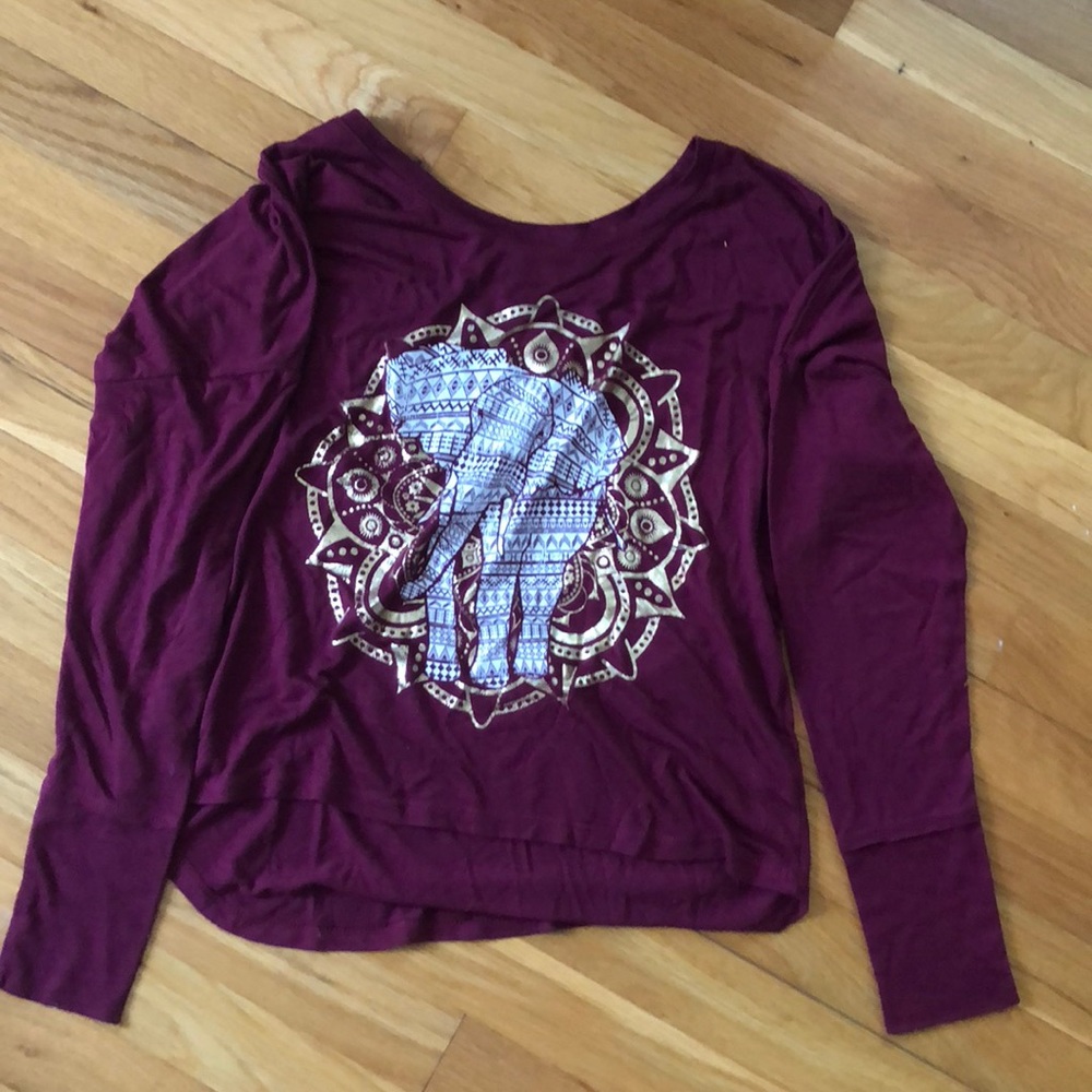 Maroon long sleeve top with elephant design